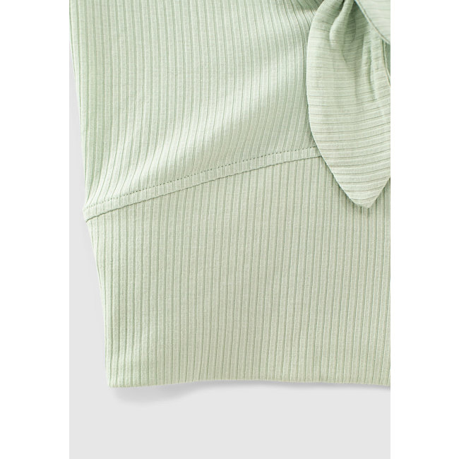 IKKS GIRLS’ MINT RIBBED CROPPED T-SHIRT WITH BOW