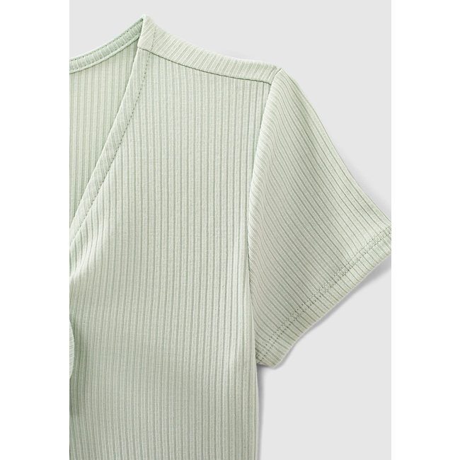 IKKS GIRLS’ MINT RIBBED CROPPED T-SHIRT WITH BOW