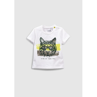 IKKS Baby boys’ white lynx with glasses image organic T-shirt