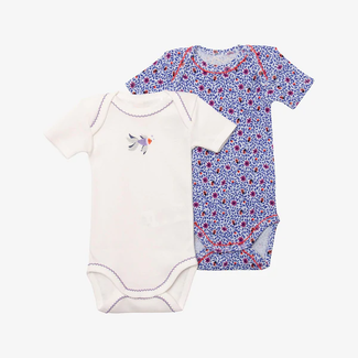 CATIMINI Girl's blue and ecru 2-pack bodysuits