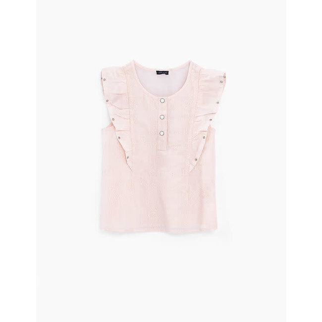 IKKS GIRLS’ LIGHT PINK BLOUSE WITH RUFFLES AND EMBROIDERY