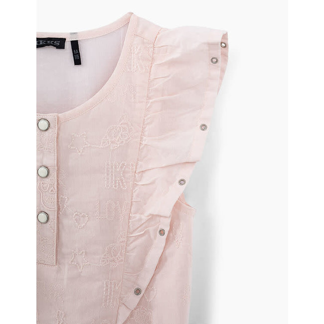 IKKS GIRLS’ LIGHT PINK BLOUSE WITH RUFFLES AND EMBROIDERY