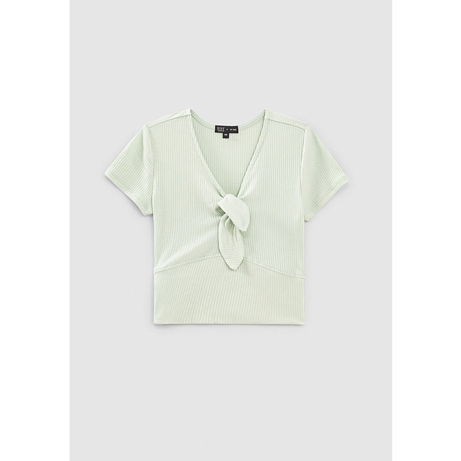 IKKS GIRLS’ MINT RIBBED CROPPED T-SHIRT WITH BOW