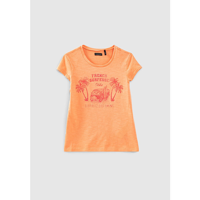 IKKS GIRLS’ APRICOT GLITTERY VAN LIFE IMAGE ORGANIC T-SHIRT