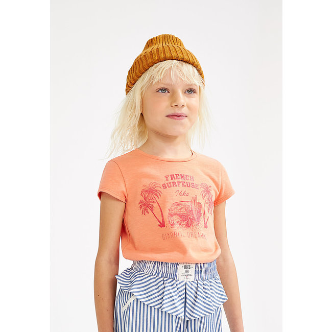 IKKS GIRLS’ APRICOT GLITTERY VAN LIFE IMAGE ORGANIC T-SHIRT