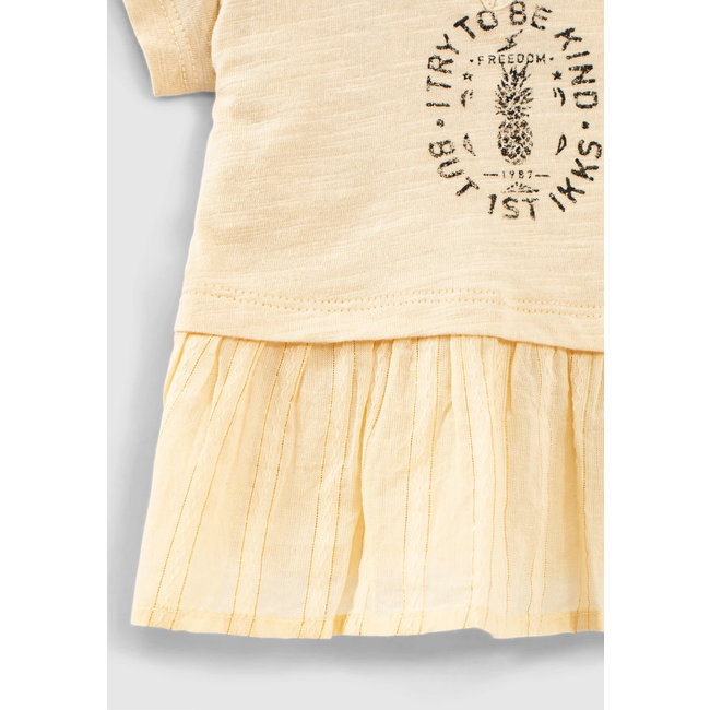 IKKS BABY GIRLS’ WHEAT YELLOW MIXED FABRIC SLOGAN T-SHIRT