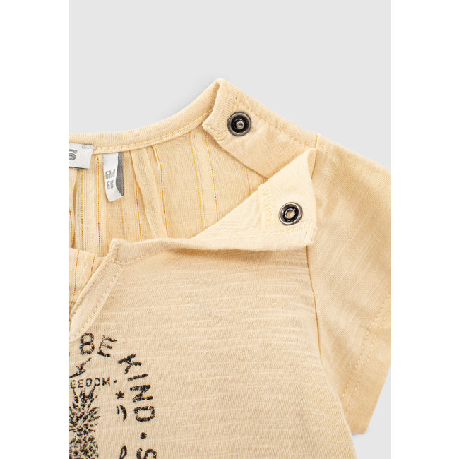 IKKS BABY GIRLS’ WHEAT YELLOW MIXED FABRIC SLOGAN T-SHIRT