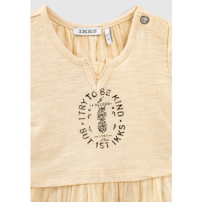 IKKS BABY GIRLS’ WHEAT YELLOW MIXED FABRIC SLOGAN T-SHIRT