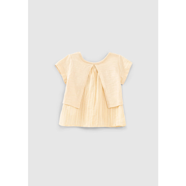 IKKS BABY GIRLS’ WHEAT YELLOW MIXED FABRIC SLOGAN T-SHIRT