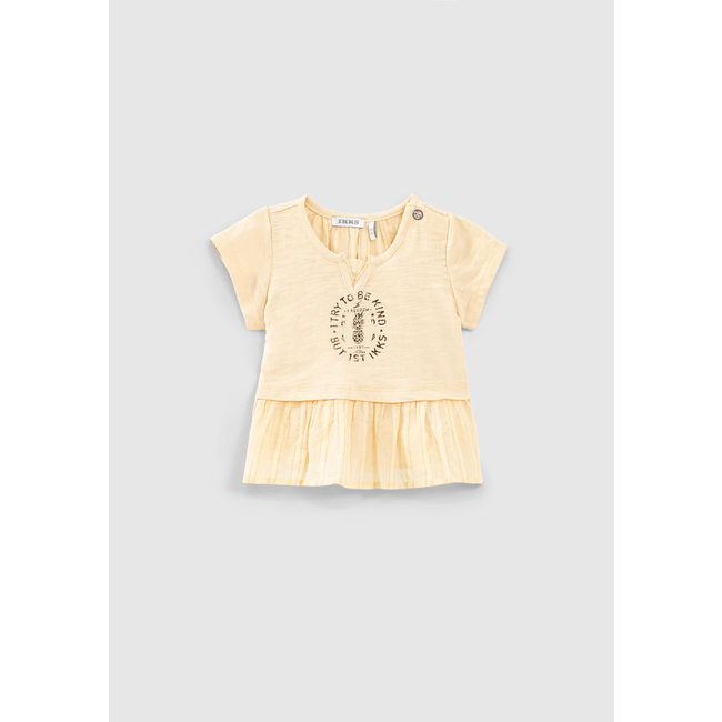 IKKS BABY GIRLS’ WHEAT YELLOW MIXED FABRIC SLOGAN T-SHIRT