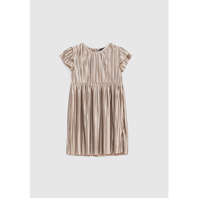 IKKS GIRLS’ CHAMPAGNE PLEATED DRESS WITH BUTTERFLY SLEEVES