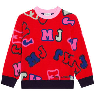 THE MARC JACOBS GIRLS RED SWEATER MJ MULTI LETTERS