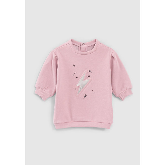 IKKS BABY GIRLS' PINK SWEATSHIRT DRESS WITH EMBOSSED LIGHTNING