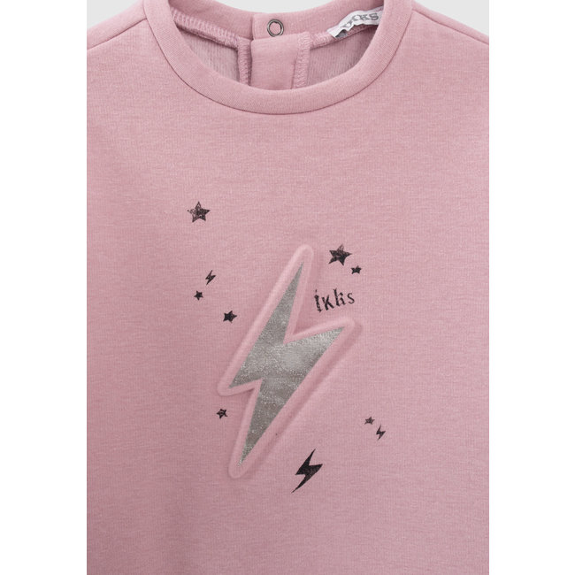 IKKS BABY GIRLS' PINK SWEATSHIRT DRESS WITH EMBOSSED LIGHTNING