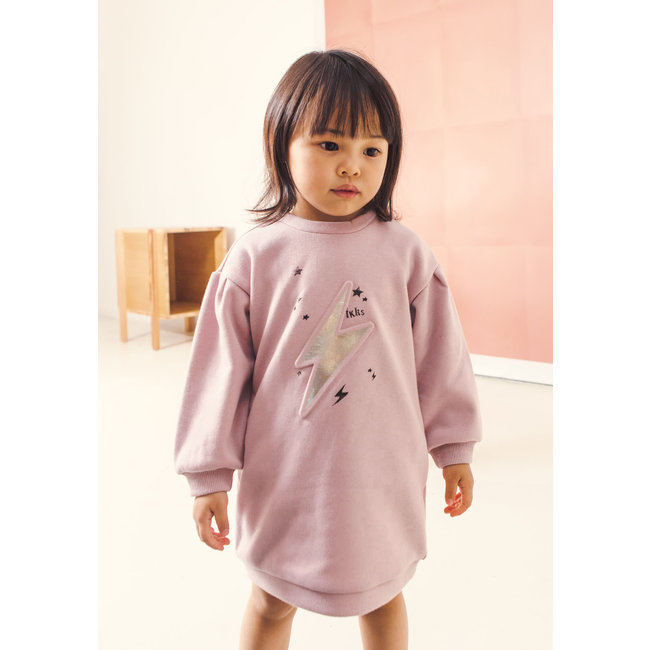 IKKS BABY GIRLS' PINK SWEATSHIRT DRESS WITH EMBOSSED LIGHTNING