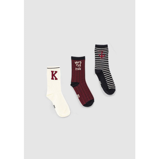 IKKS GIRLS’ DARK NAVY, ECRU AND RED SOCKS