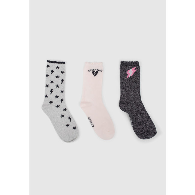 IKKS GIRLS’ GREY MARL ROCK MOTIF/PINK SOCKS