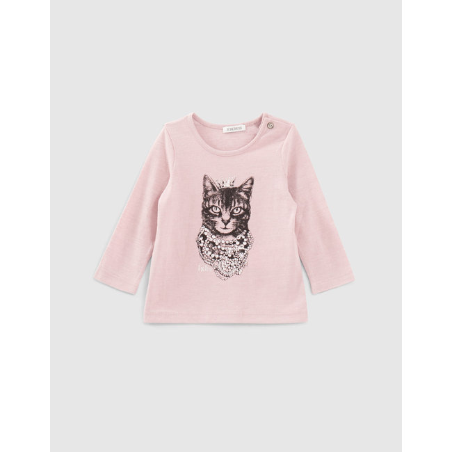 IKKS BABY GIRLS’ POWDER PINK CAT WITH CROWN IMAGE T-SHIRT