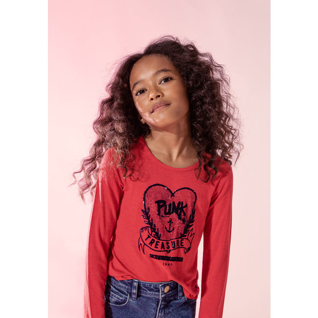 IKKS GIRLS’ LIGHT RED T-SHIRT WITH XL HEART ON FRONT