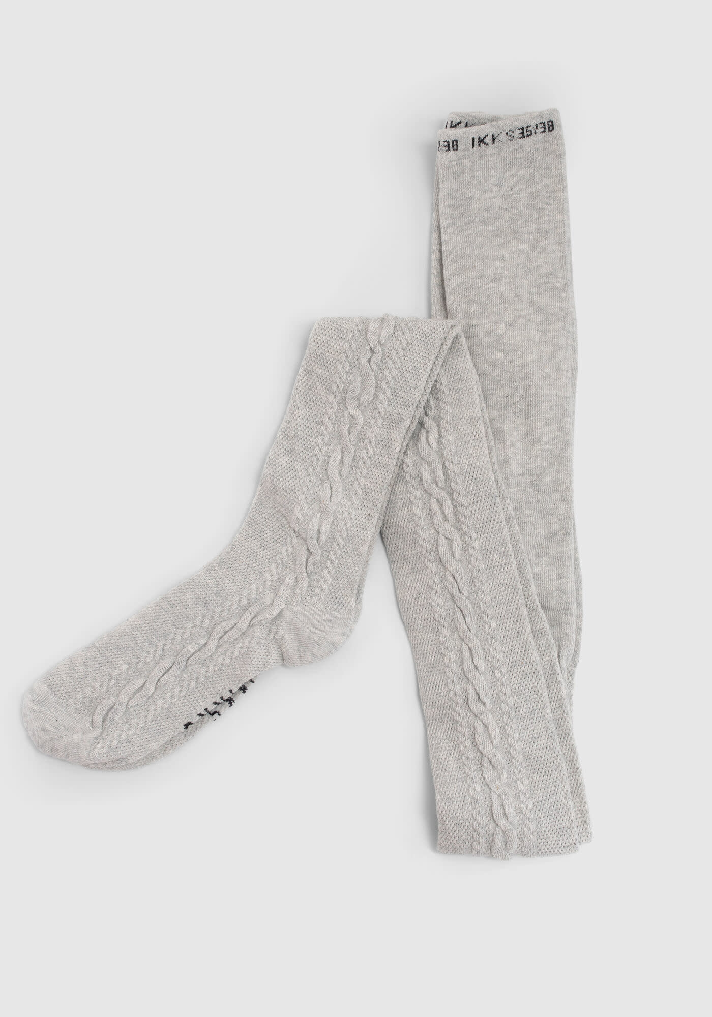 GIRLS' GREY MARL KNIT TIGHTS WITH CABLE KNIT DOWN LEGS