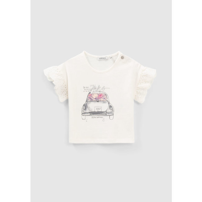 IKKS BABY GIRLS' OFF-WHITE CAR AND EMBROIDERY T-SHIRT