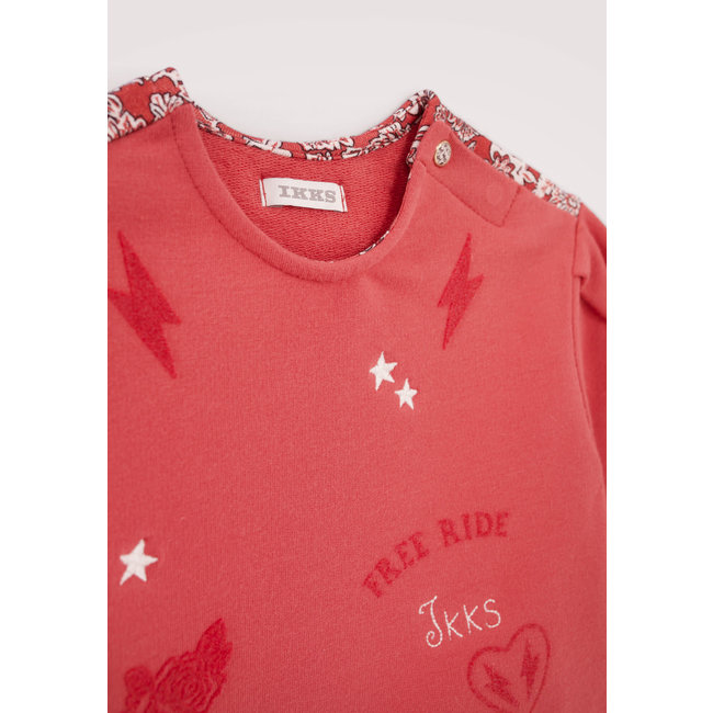 IKKS BABY GIRLS’ RED MIXED-FABRIC SLOGAN SWEATSHIRT, BACK PRINT