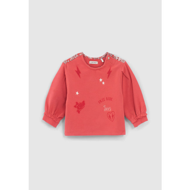 IKKS BABY GIRLS’ RED MIXED-FABRIC SLOGAN SWEATSHIRT, BACK PRINT