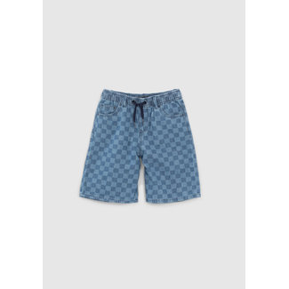 IKKS BOYS’ BLUE DENIM CHECKERBOARD MOTIF RELAXED BERMUDAS