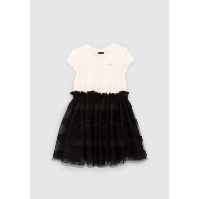 IKKS GIRLS’ BLACK MIXED-FABRIC DRESS WITH TULLE SKIRT