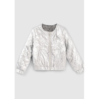 IKKS GIRLS' SILVER/GRAPHIC PRINT REVERSIBLE PADDED JACKET