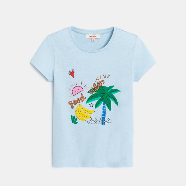 CATIMINI Girl's tropical blue sequined T-shirt