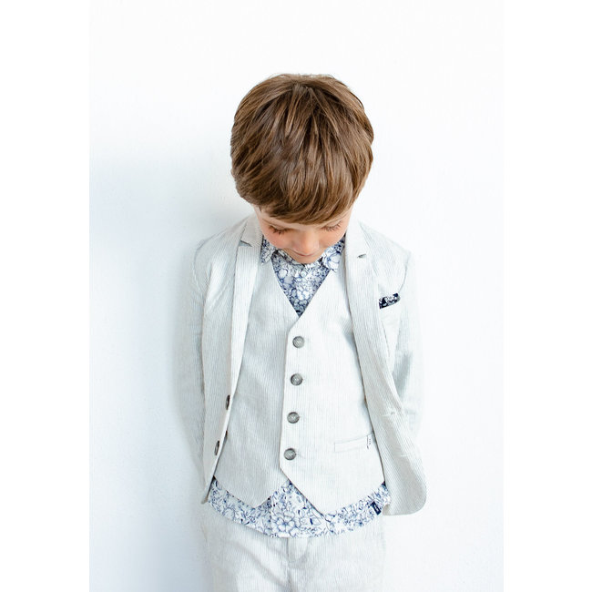 IKKS BOYS' BEIGE STRIPED SUIT WAISTCOAT
