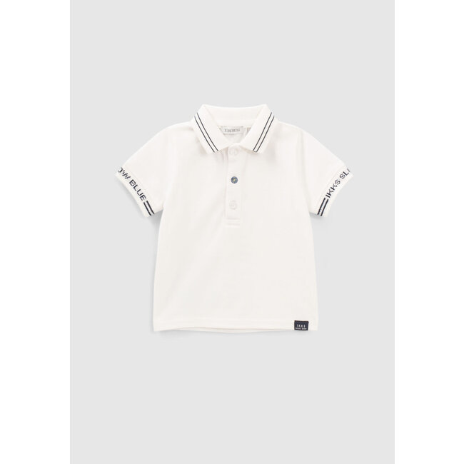 IKKS BABY BOYS’ WHITE POLO SHIRT WITH NAVY STRIPED COLLAR