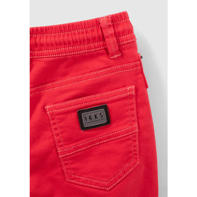 IKKS BOYS' RED DENIM BERMUDAS WITH ELASTICATED WAIST
