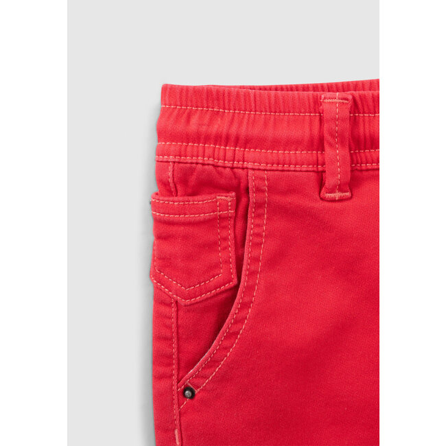 IKKS BOYS' RED DENIM BERMUDAS WITH ELASTICATED WAIST