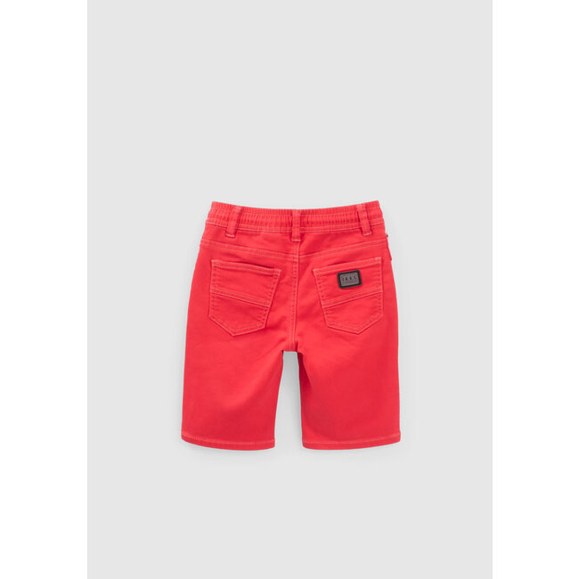 IKKS BOYS' RED DENIM BERMUDAS WITH ELASTICATED WAIST