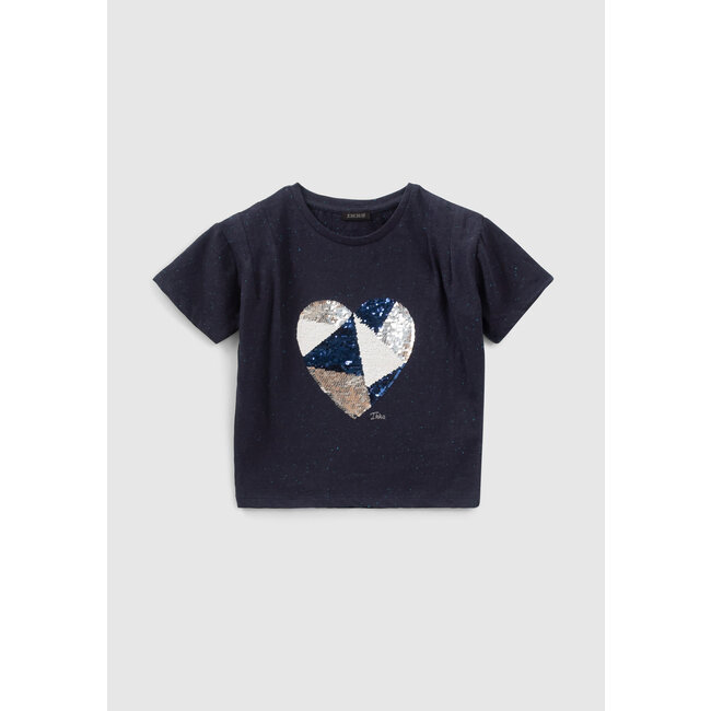 IKKS GIRLS' INDIGO REVERSIBLE SEQUIN HEART T-SHIRT