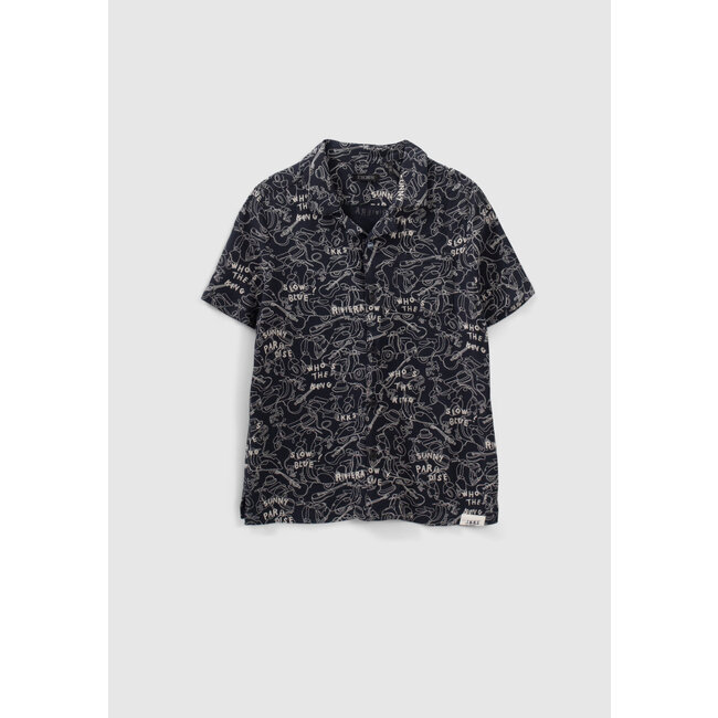 IKKS BOYS’ NAVY LENZING™ ECOVERO™ VISCOSE SHIRT, LINE DRAWING PRINT