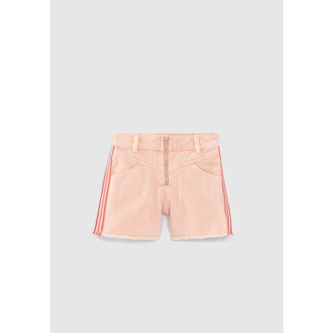 IKKS GIRLS’ PINK DENIM SHORTS WITH STRIPED BRAID DOWN SIDES