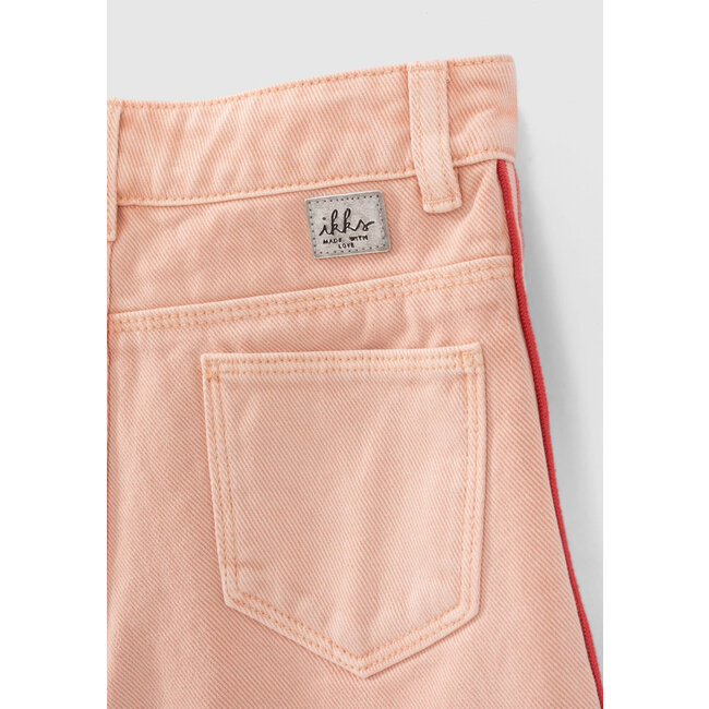 IKKS GIRLS’ PINK DENIM SHORTS WITH STRIPED BRAID DOWN SIDES