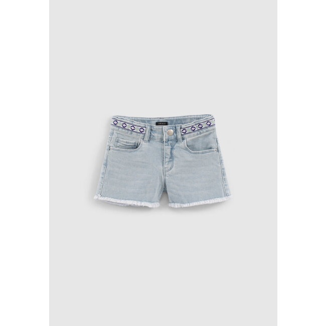 IKKS GIRLS’ FADED BLUE EMBROIDERED ORGANIC COTTON DENIM SHORTS