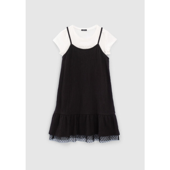 IKKS GIRLS’ BLACK 2-IN-1 DRESS WITH WHITE T-SHIRT