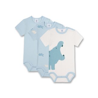 SANETTA Boys body set of 3 short-sleeved hippopotamus blue/white