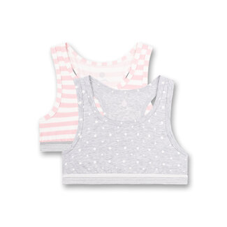 SANETTA Girls' bustier (double pack) Gray melange dots all over and pink stripes