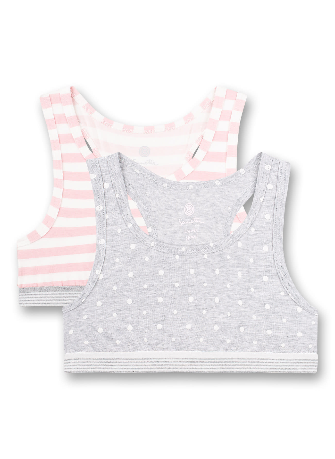 Girls' bustier (double pack) Gray melange dots all over and pink stripes