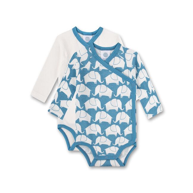 SANETTA Long sleeve wrap bodysuit (twin pack) Blue and white elephant