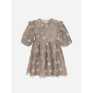 PATACHOU DRESS KIDS GIRL PARTY GOLD & GREY-SILVER EMBROIDERED F23-95