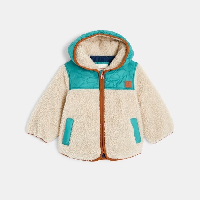 CATIMINI Baby's white hooded zipped sherpa jacket