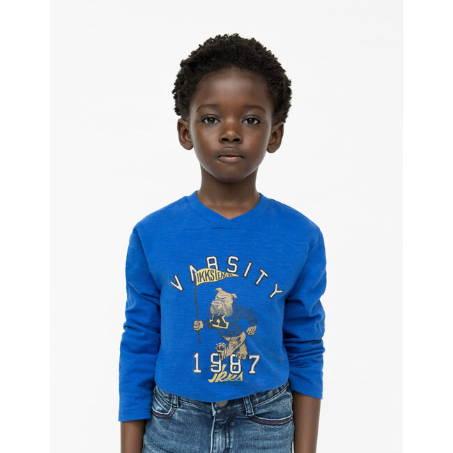 IKKS BOYS’ ELECTRIC BLUE BULLDOG IMAGE ORGANIC COTTON T-SHIRT