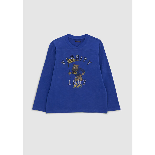 IKKS BOYS’ ELECTRIC BLUE BULLDOG IMAGE ORGANIC COTTON T-SHIRT